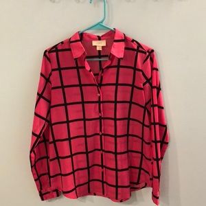 Loft Outlet Pink and Black Geometric Blouse